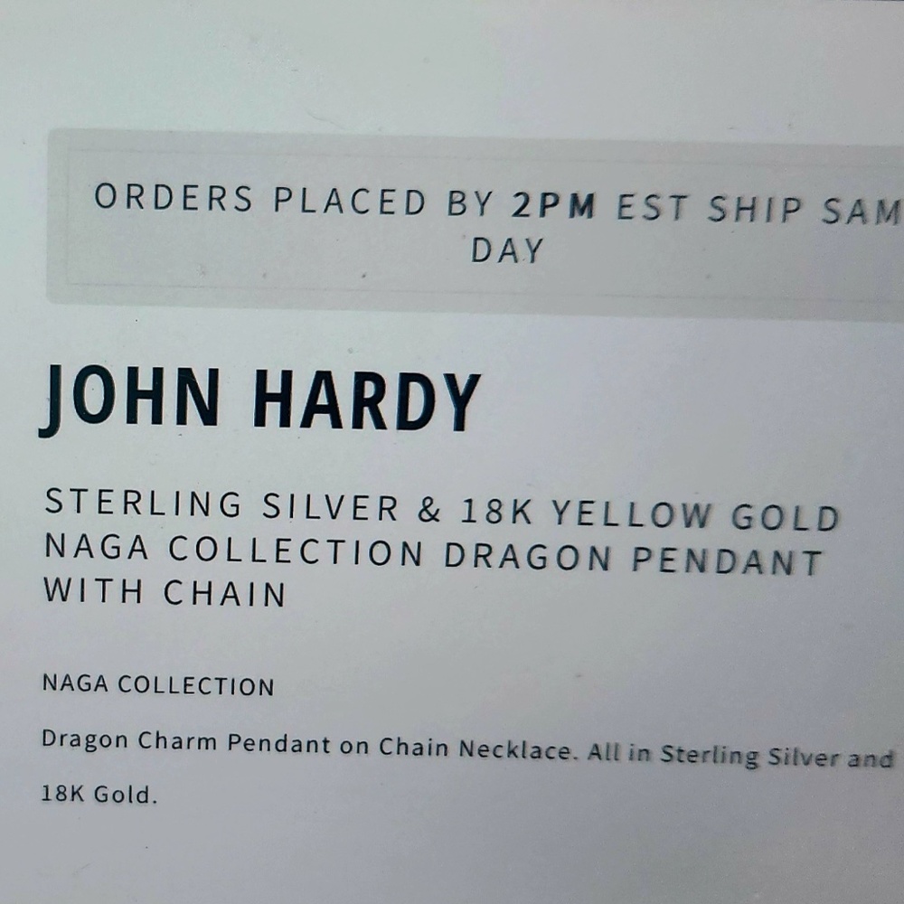 John Hardy Naga Dragon Pendant, Sterling Silver & 18K gold, preloved - Picture 8 of 8